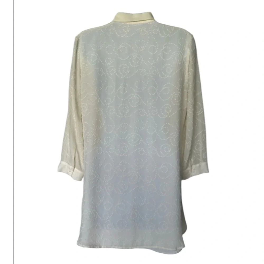J. McLaughlin Colette silk tunic cream pintuck Swiss dot 3/4 sleeves Size S - Picture 3 of 10